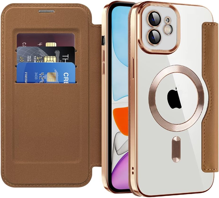 Wallet phone case suitable for iPhone 11 with [Credit Card Holder][RFID Blocking], compatible with magnetic wireless charging Green