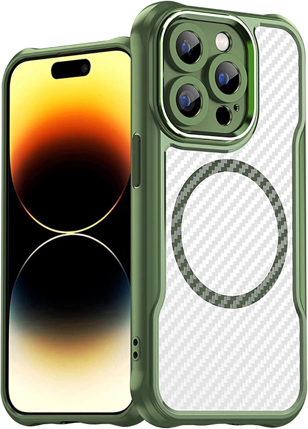 Magnetic carbon fibre case for iPhone 14 Pro, support wireless charging, carbon fibre shockproof slim case Black