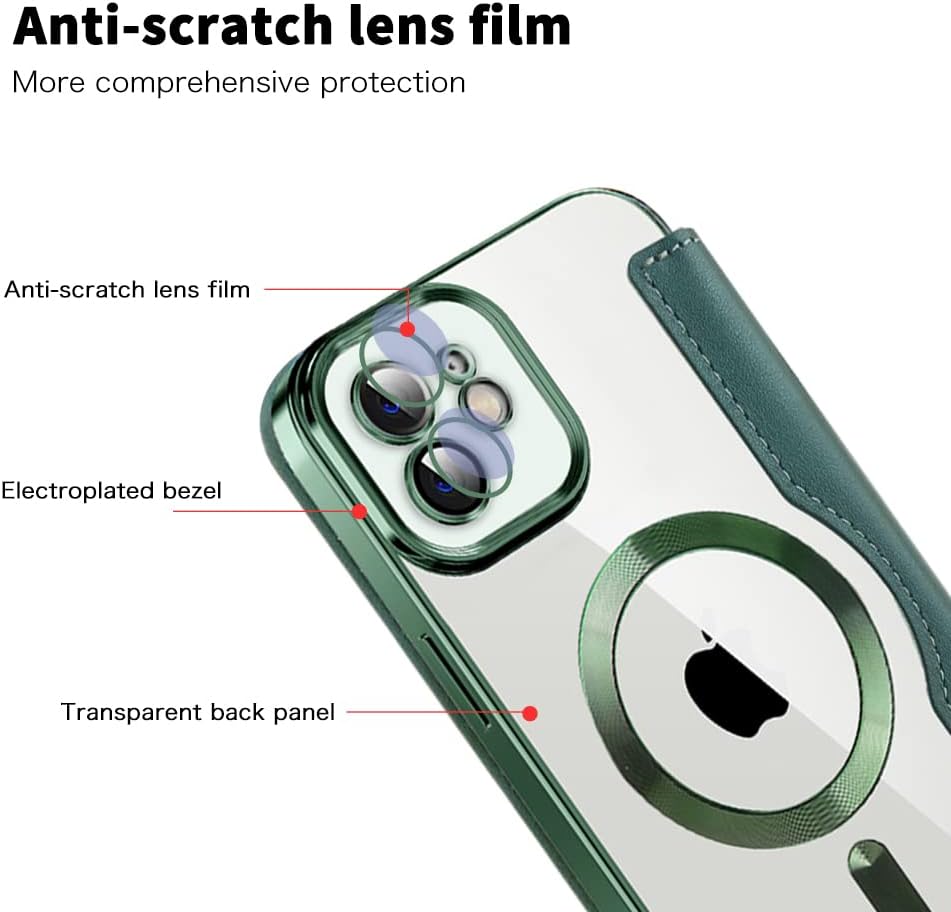 Wallet phone case suitable for iPhone 11 with [Credit Card Holder][RFID Blocking], compatible with magnetic wireless charging Green