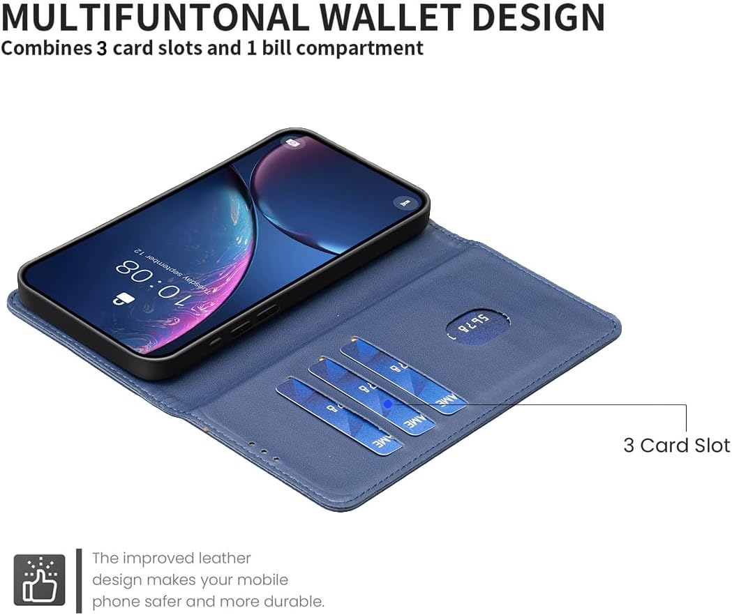 Leather Phone Case for iPhone 16E, Magnetic Leather Wallet Case, Flip Stand Shockproof Protection Gold