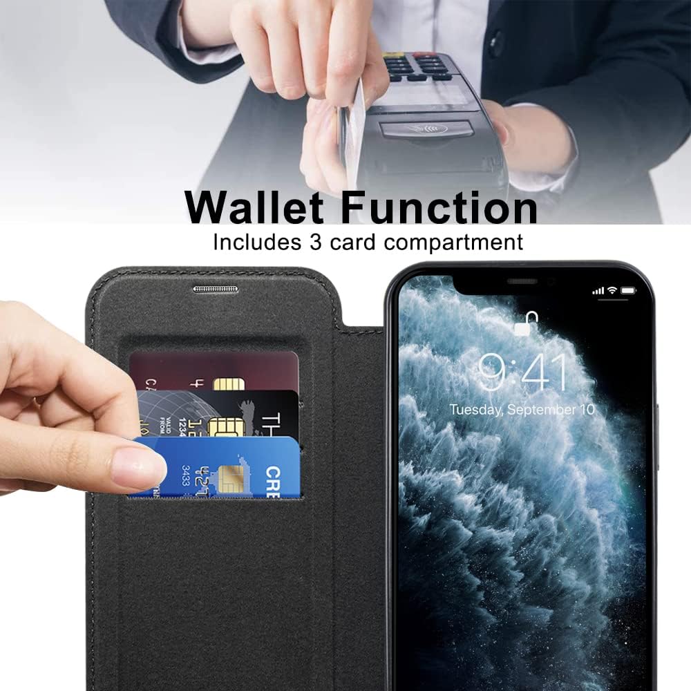 Wallet phone case suitable for iPhone 11 Pro max with [Credit Card Holder][RFID Blocking], compatible with magnetic wireless charging Blue