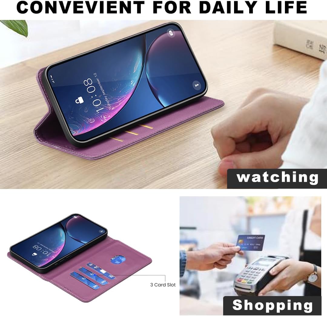 Leather Phone Case for iPhone 16E, Magnetic Leather Wallet Case, Flip Stand Shockproof Protection Gold