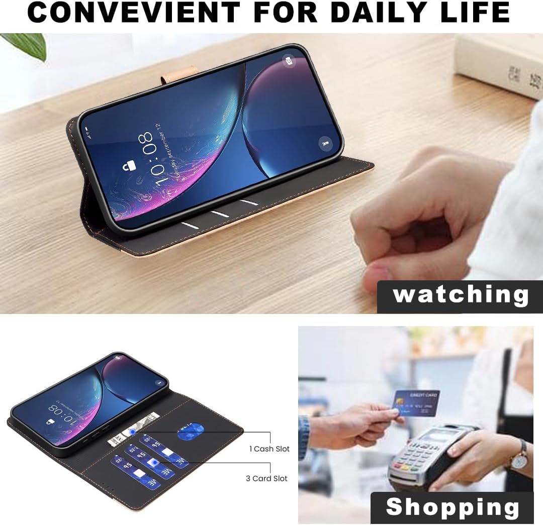 iTape Colorblock Wallet Phone Case for Samsung Galaxy S25 Edge, Wallet Phone Case (RFID Anti-theft Swipe) Flip Stand, Credit Card Slot Wallet Blue