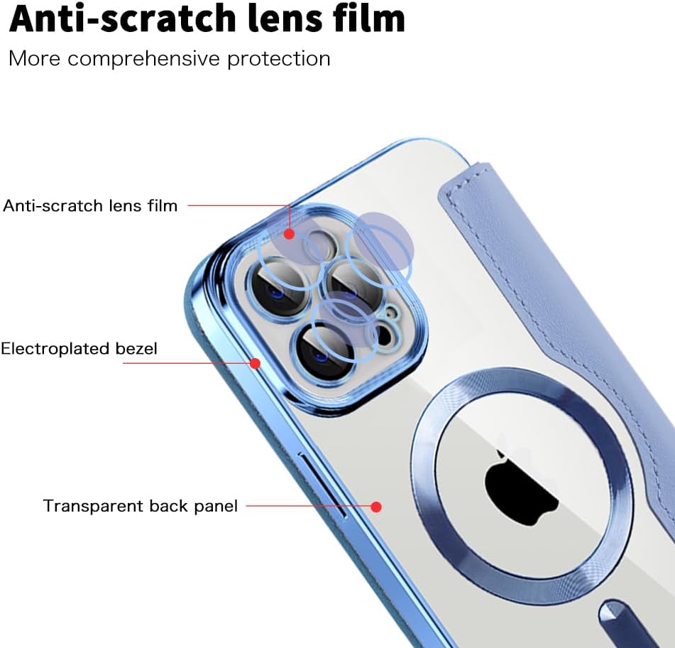 Wallet phone case suitable for iPhone 11 Pro max with [Credit Card Holder][RFID Blocking], compatible with magnetic wireless charging Blue