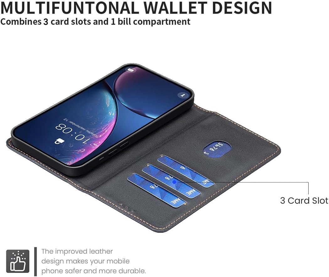 Leather Phone Case for iPhone 16E, Magnetic Leather Wallet Case, Flip Stand Shockproof Protection Gold
