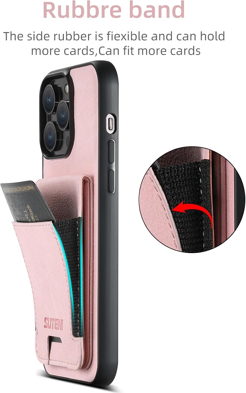 Litchi Texture Phone Case for iPhone 14 Pro - Ultra-thin Simple Card Holder Phone Case with Stand Durable Buffer [Shockproof TPU Inner Shell] Pink