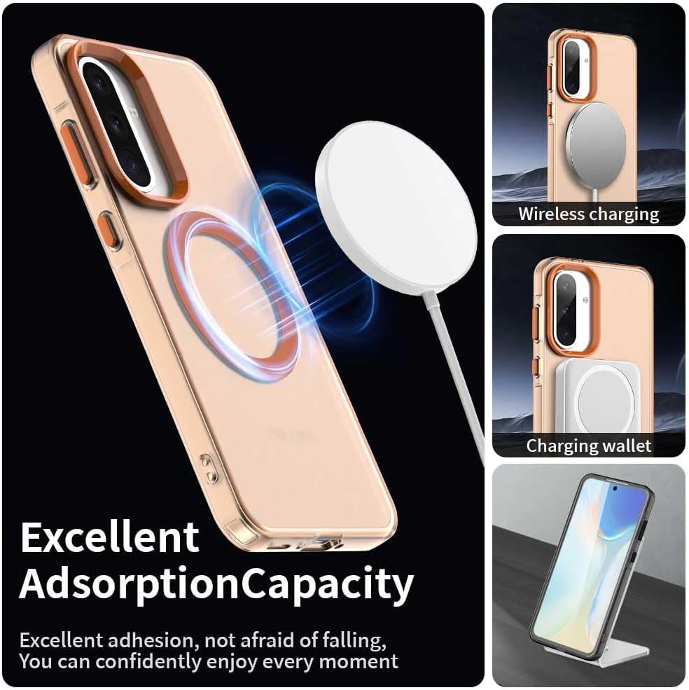 iTape TPU magnetic candy color mobile phone case for Samsung Galaxy A56 5G, supports wireless charging, four-corner airbag protection, military anti-fall mobile phone case Orange