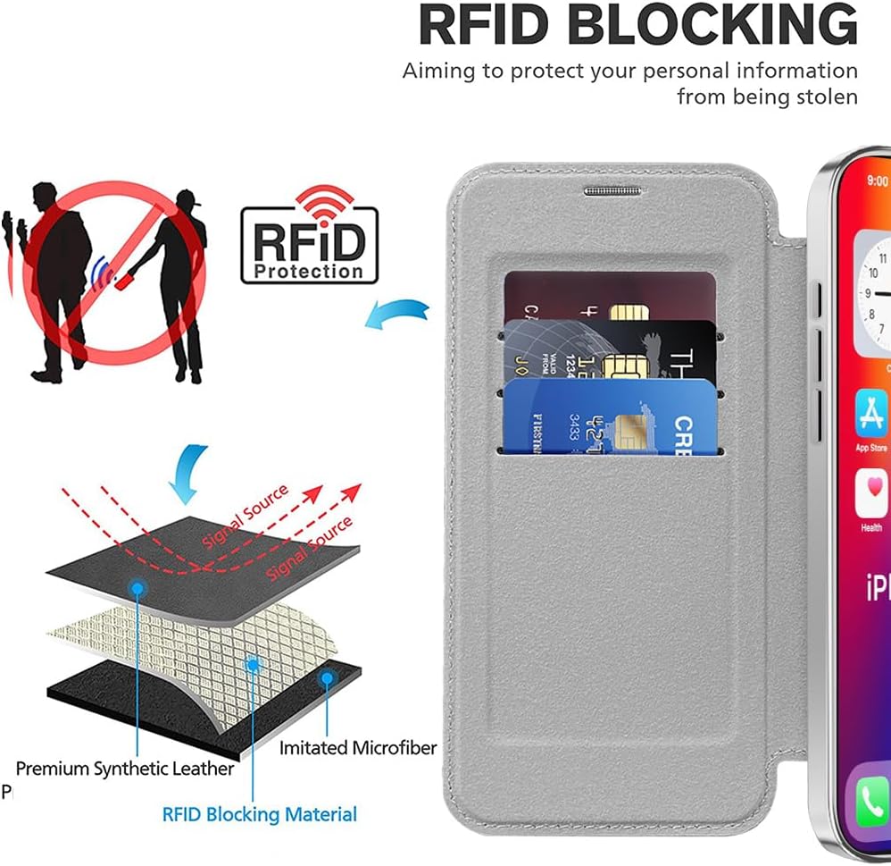 Wallet phone case suitable for iPhone 16 Pro max with [Credit Card Holder][RFID Blocking], compatible with magnetic wireless charging Pink
