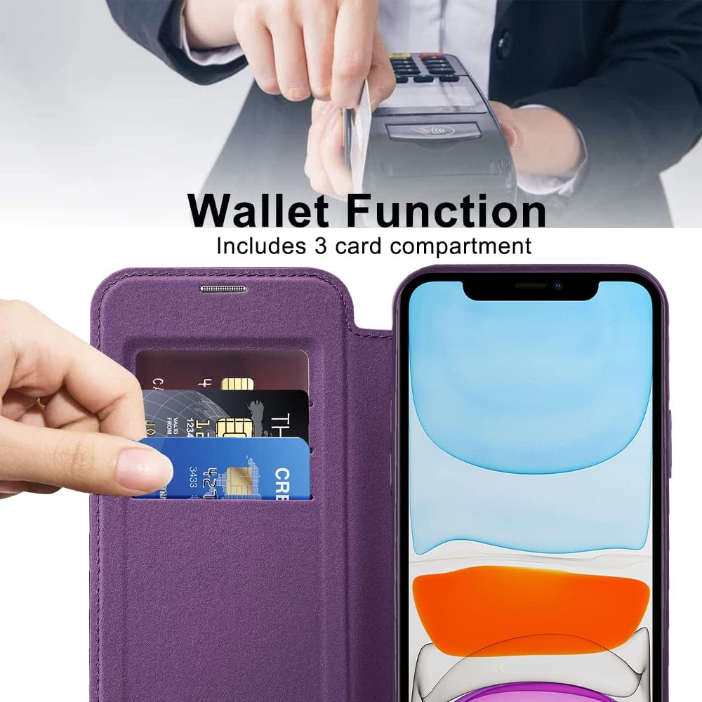 Wallet phone case suitable for iPhone 11 with [Credit Card Holder][RFID Blocking], compatible with magnetic wireless charging Green