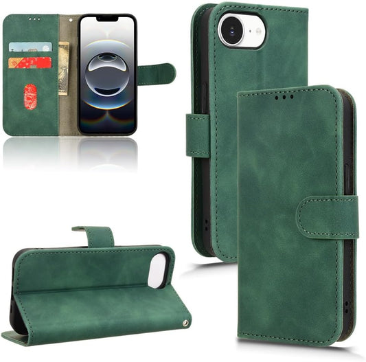 Mobile phone case compatible with iPhone 16E. Soft touch flip holder credit card slot wallet phone case, shockproof and drop-proof Green