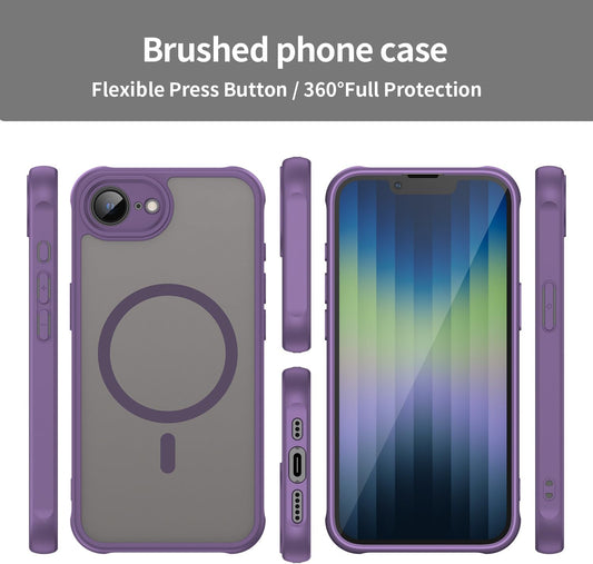 Magnetic translucent case for iPhone 16E, supports wireless charging, Shockproof slim protective case for iPhone 16E Shock-resistant slim case Purple