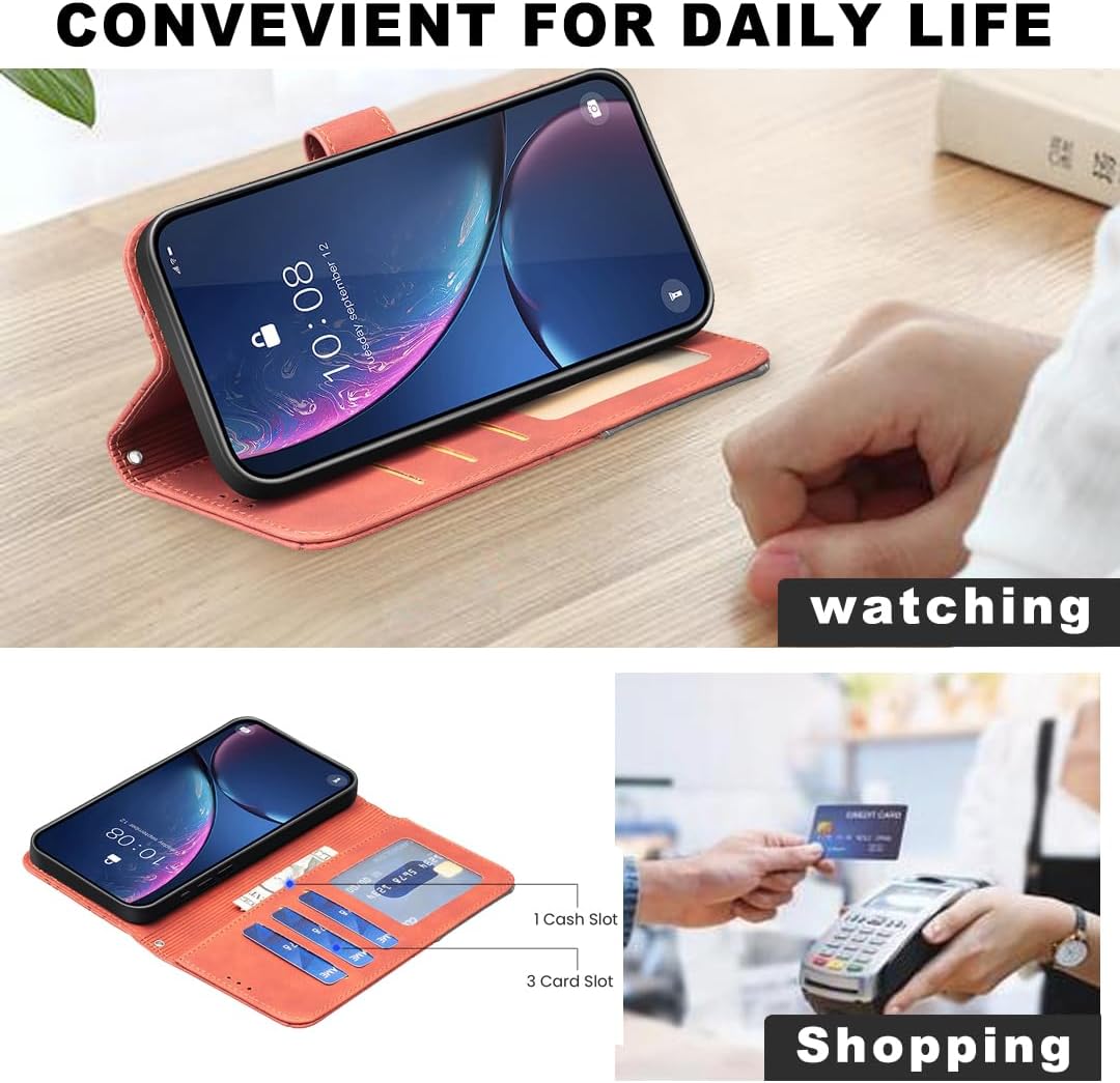 Denim pebbled phone case for iPhone 16E, magnetic buckle wallet case, flip-top stand for shock protection Red