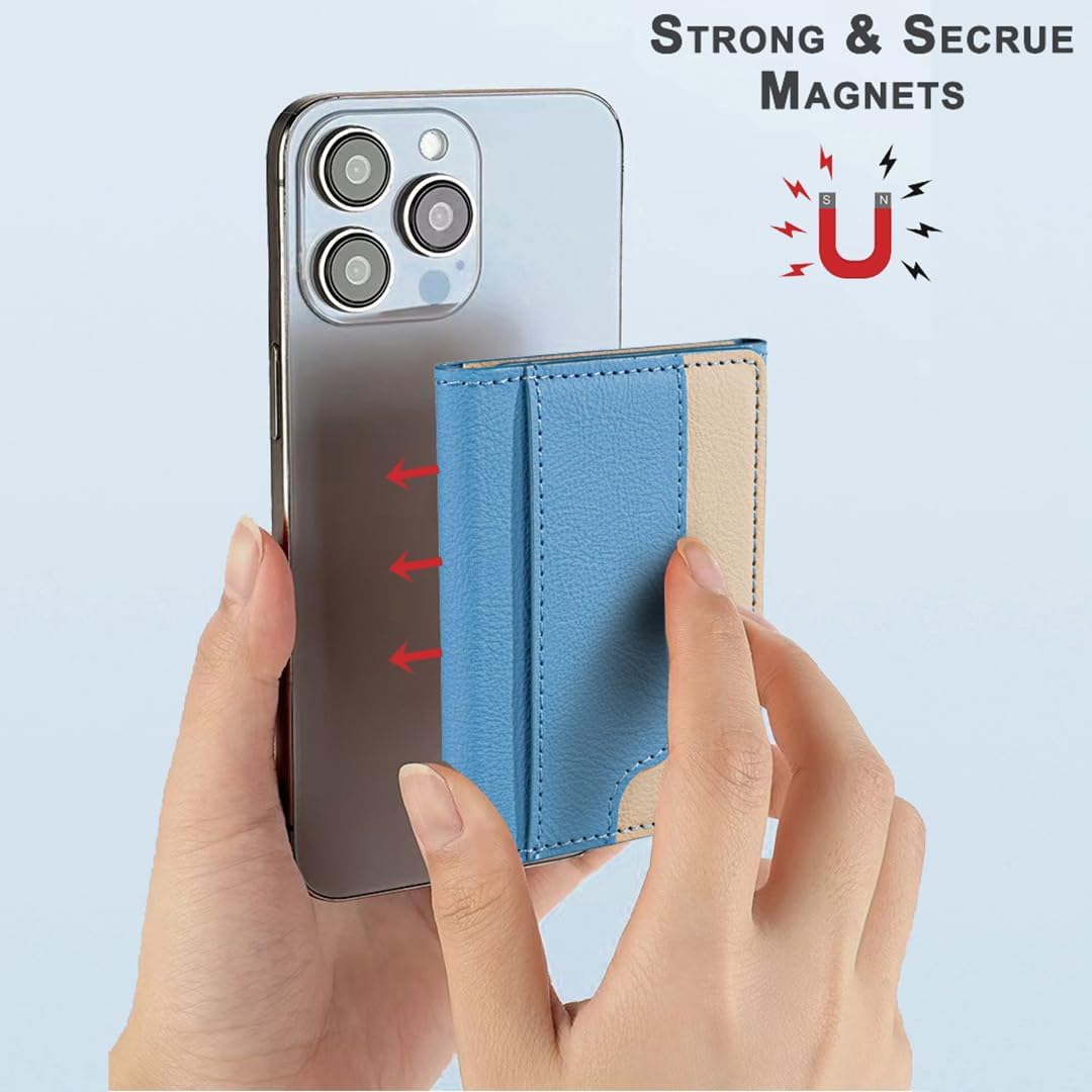 iTape Leather Magnetic Phone Wallet Compatible with Various Phone Models Android and iOS, Colorblock Horizontal Magnetic Card Holder Ultra-thin Wallet Card Holder Flip Stand Green