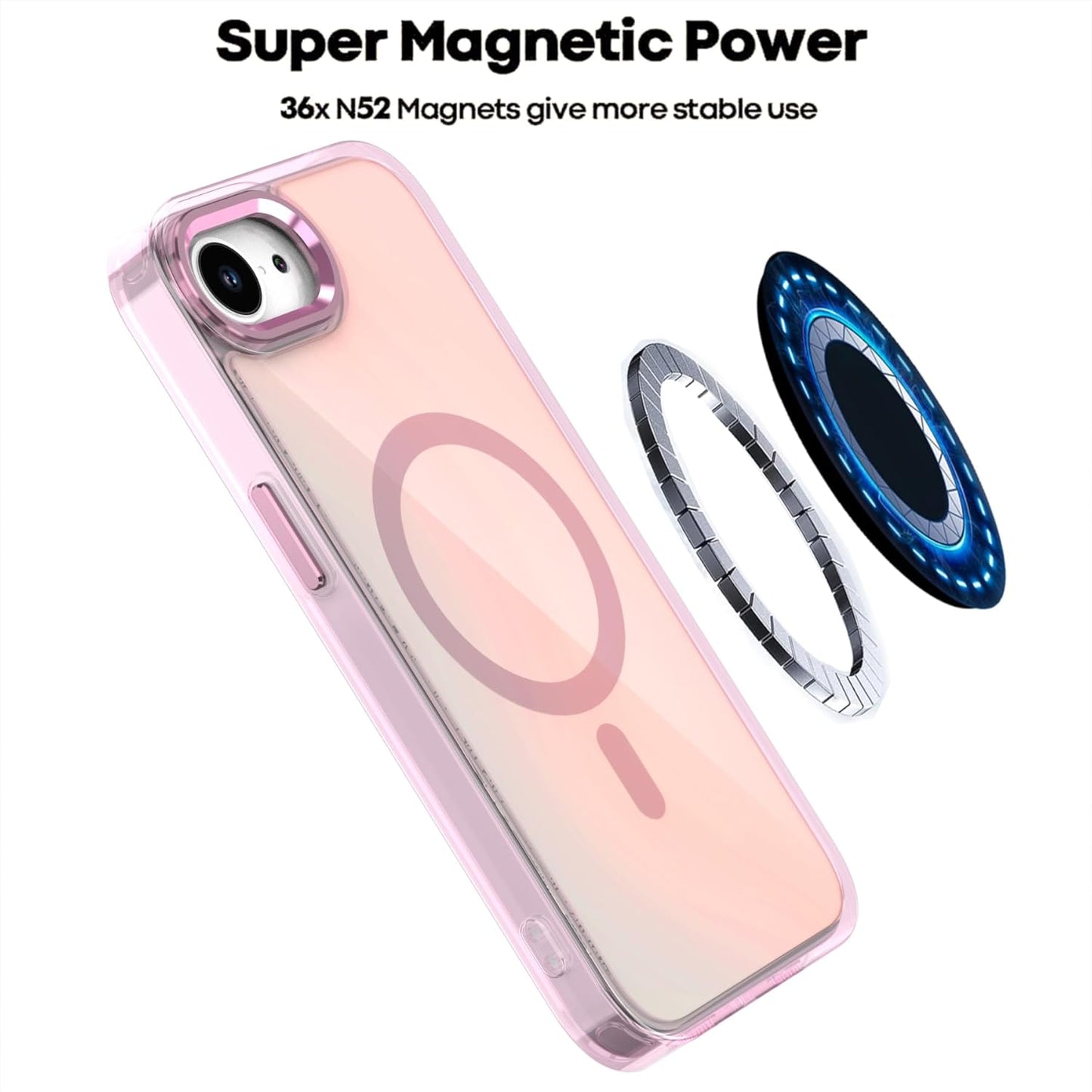 iTape Shiny Color Changing Chameleon Phone Case for iPhone16E, double-layer shockproof airbag anti-fall protective case, supports wireless charging, magnetic phone case White