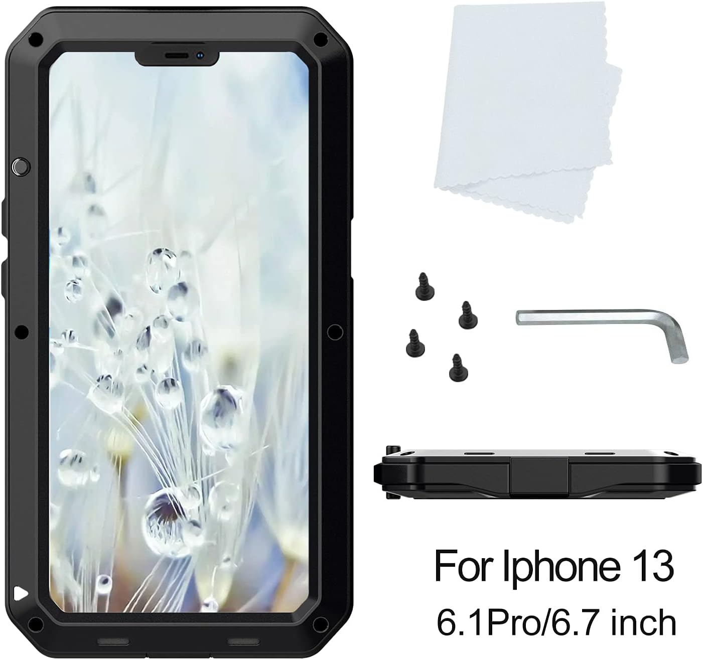 For iPhone 13 Pro max Phone Case, 360° Waterproof and Shockproof Hard Shell Metal Military Heavy Duty Rugged Case for iPhone 13 Pro max Silver