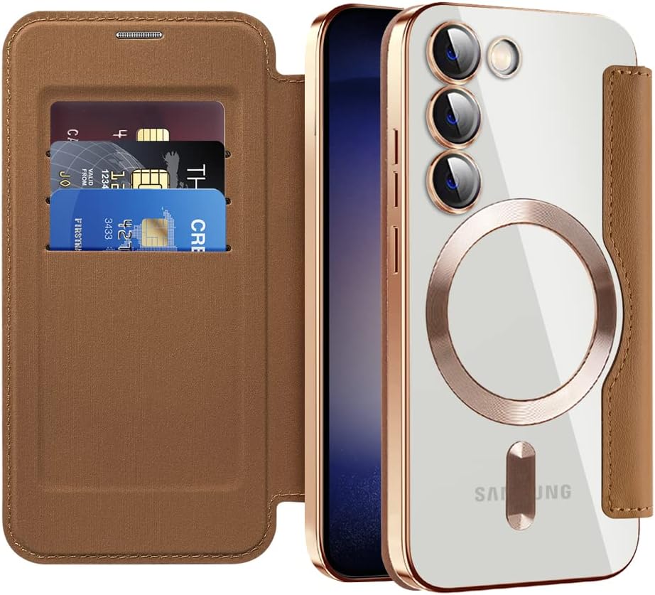 iTape Wallet phone case suitable for Samsung Galaxy S23 with [Credit Card Holder][RFID Blocking], compatible with magnetic wireless charging Green