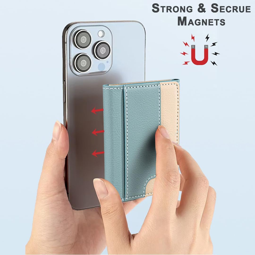 iTape Leather Magnetic Phone Wallet Compatible with Various Phone Models Android and iOS, Colorblock Horizontal Magnetic Card Holder Ultra-thin Wallet Card Holder Flip Stand Green
