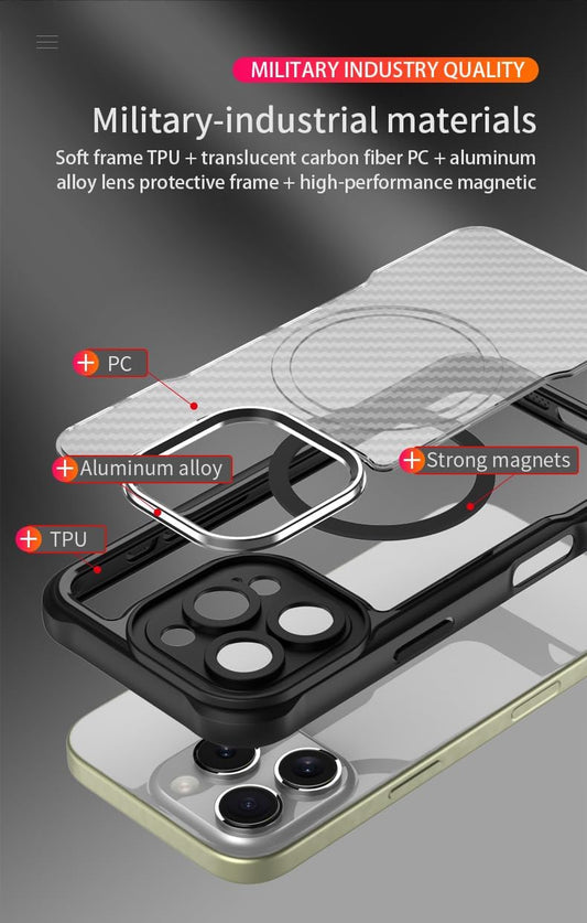 iTape Carbon fiber phone case for iPhone16 Pro, double-layer shockproof airbag anti-drop protective case, heavy-duty ultra-thin TPU shell, supports wireless charging Purple