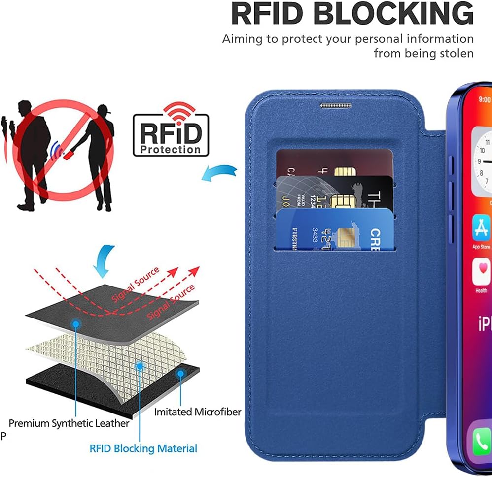 Wallet phone case suitable for iPhone 16 Pro max with [Credit Card Holder][RFID Blocking], compatible with magnetic wireless charging Pink