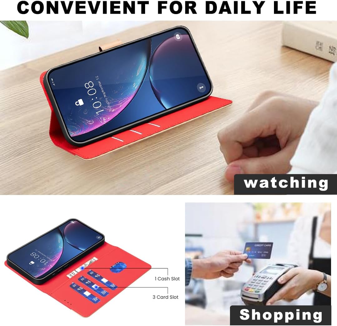 iTape Colorblock Wallet Phone Case for Samsung Galaxy S25 Edge, Wallet Phone Case (RFID Anti-theft Swipe) Flip Stand, Credit Card Slot Wallet Blue
