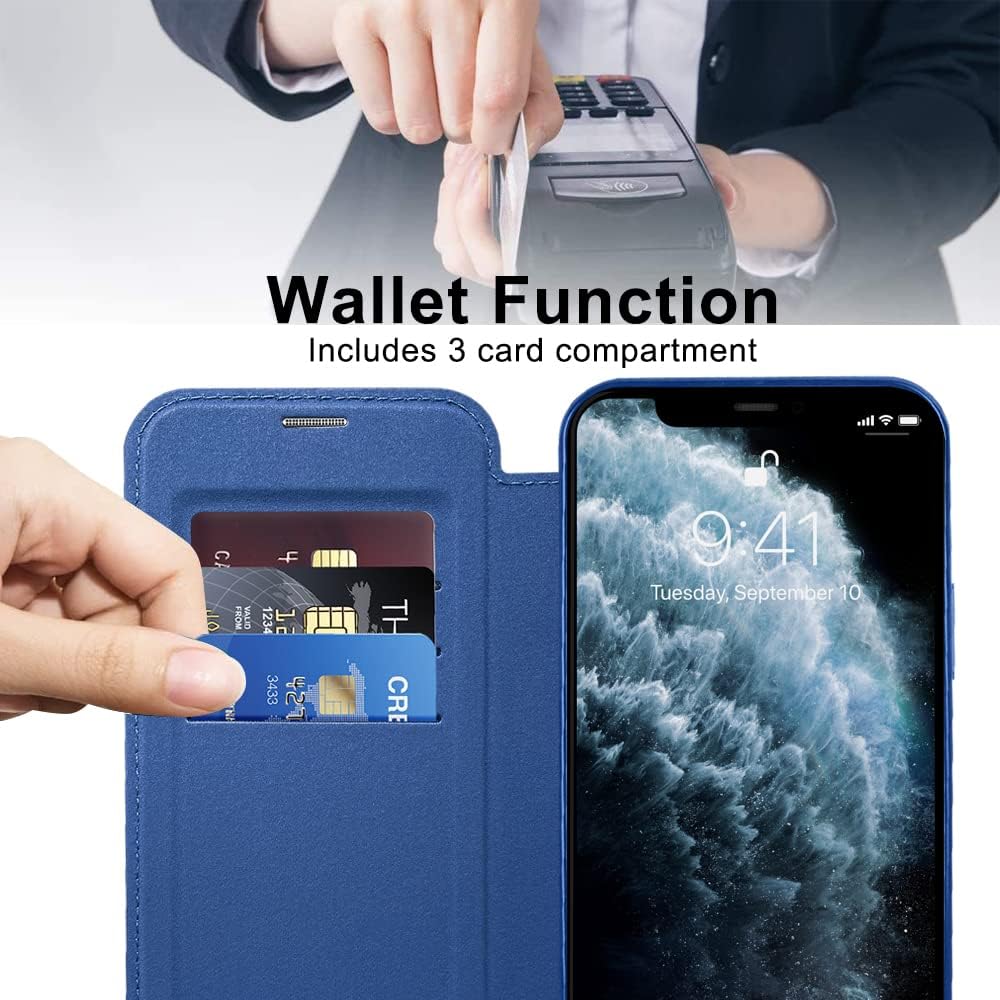 Wallet phone case suitable for iPhone 11 Pro max with [Credit Card Holder][RFID Blocking], compatible with magnetic wireless charging Blue