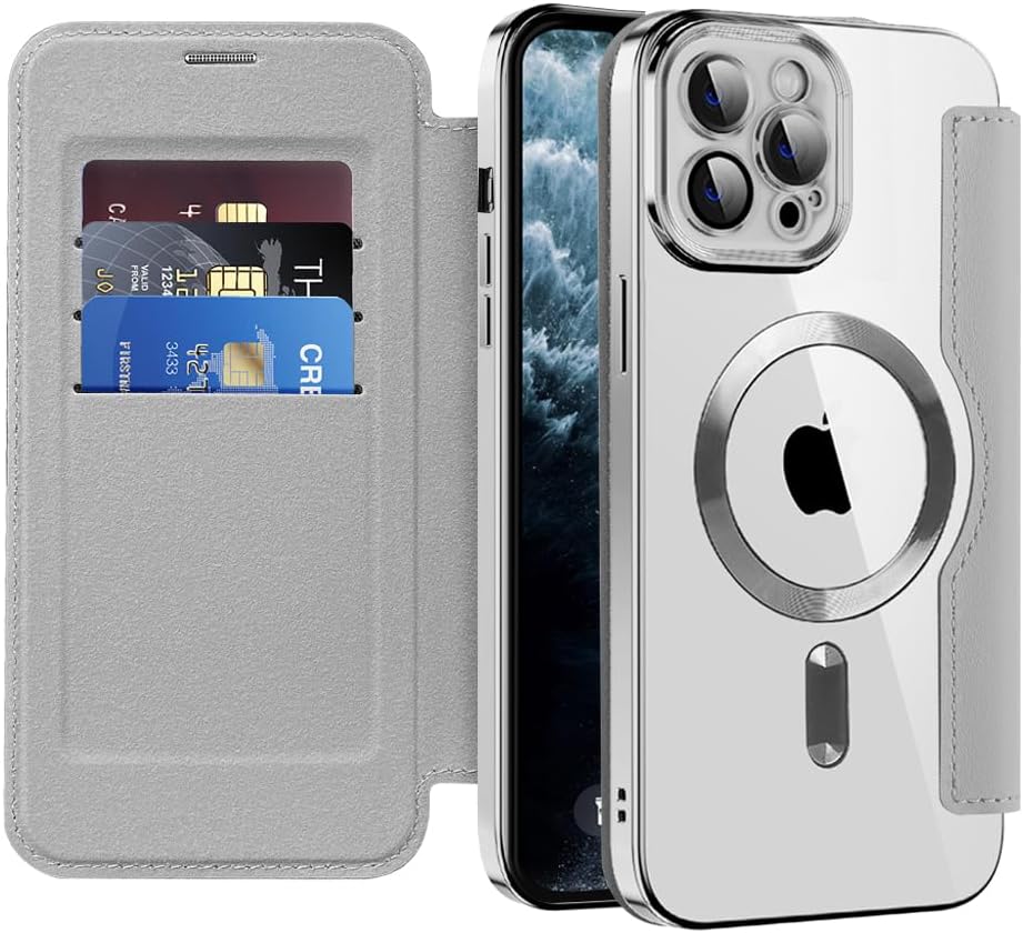 Wallet phone case suitable for iPhone 11 Pro max with [Credit Card Holder][RFID Blocking], compatible with magnetic wireless charging Blue