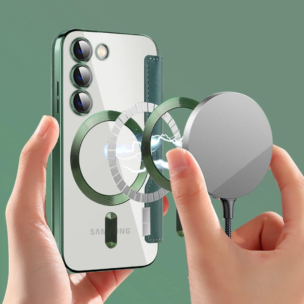 iTape Wallet phone case suitable for Samsung Galaxy S23 with [Credit Card Holder][RFID Blocking], compatible with magnetic wireless charging Green
