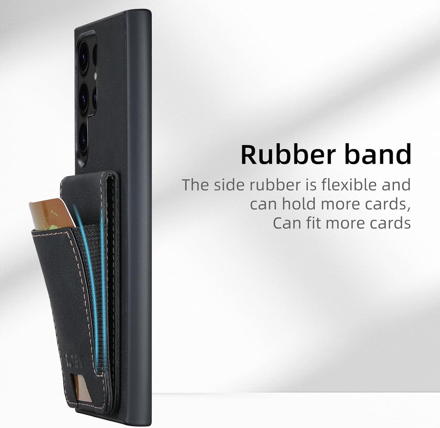 iTape Litchi Texture Phone Case for Samsung Galaxy S23 Ultra - Ultra-thin Simple Card Holder Phone Case with Stand Durable Buffer [Shockproof TPU Inner Shell] Blue