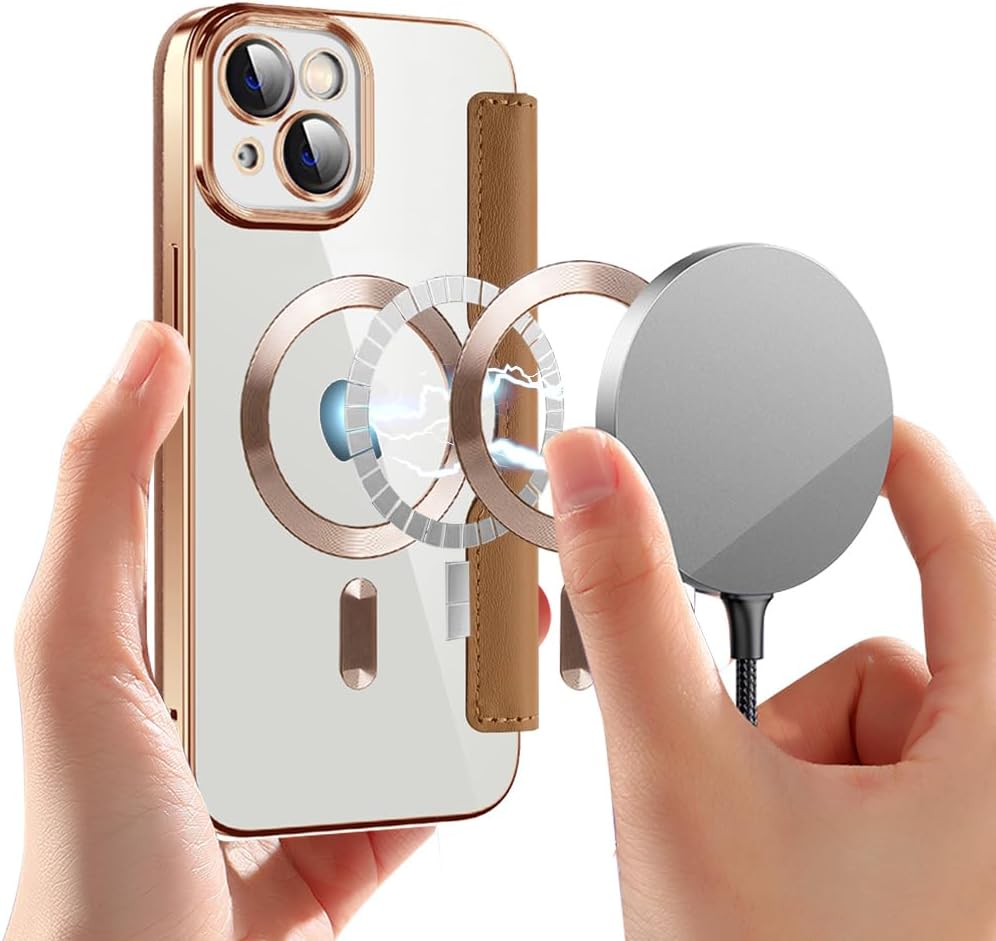 Wallet phone case suitable for iPhone 13 with [Credit Card Holder][RFID Blocking], compatible with magnetic wireless charging Green