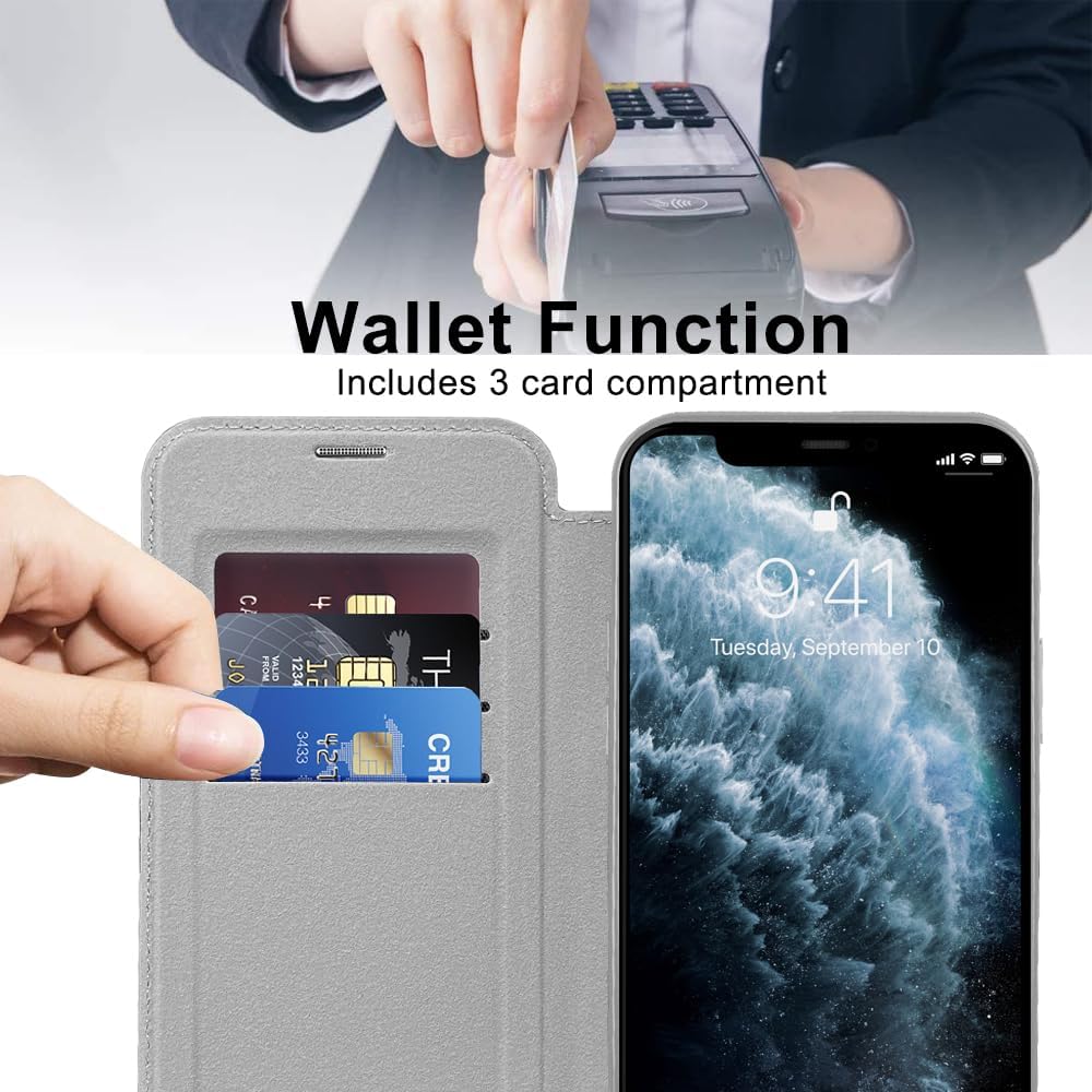 Wallet phone case suitable for iPhone 11 Pro max with [Credit Card Holder][RFID Blocking], compatible with magnetic wireless charging Blue