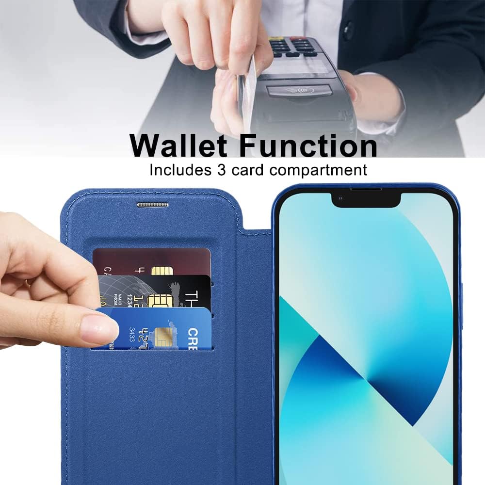 Wallet phone case suitable for iPhone 13 with [Credit Card Holder][RFID Blocking], compatible with magnetic wireless charging Green