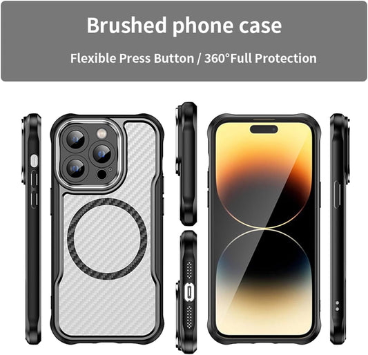 Magnetic carbon fibre case for iPhone 14 Pro, support wireless charging, carbon fibre shockproof slim case Black