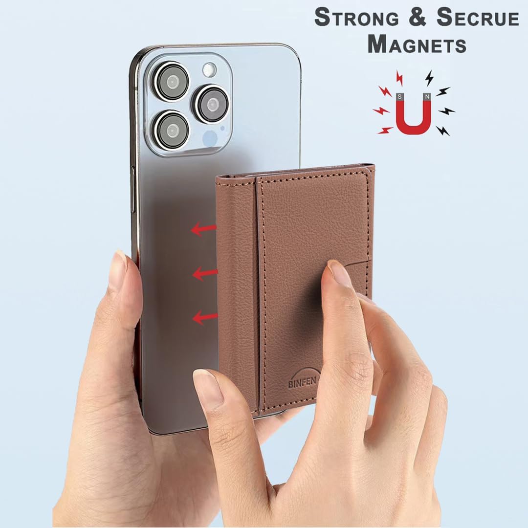 iTape Leather Magnetic Phone Wallet Compatible with Various Phone Models Android and iOS, Solid Color Magnetic Card Holder Ultra-thin Trifold Wallet Card Holder Flip Stand Red