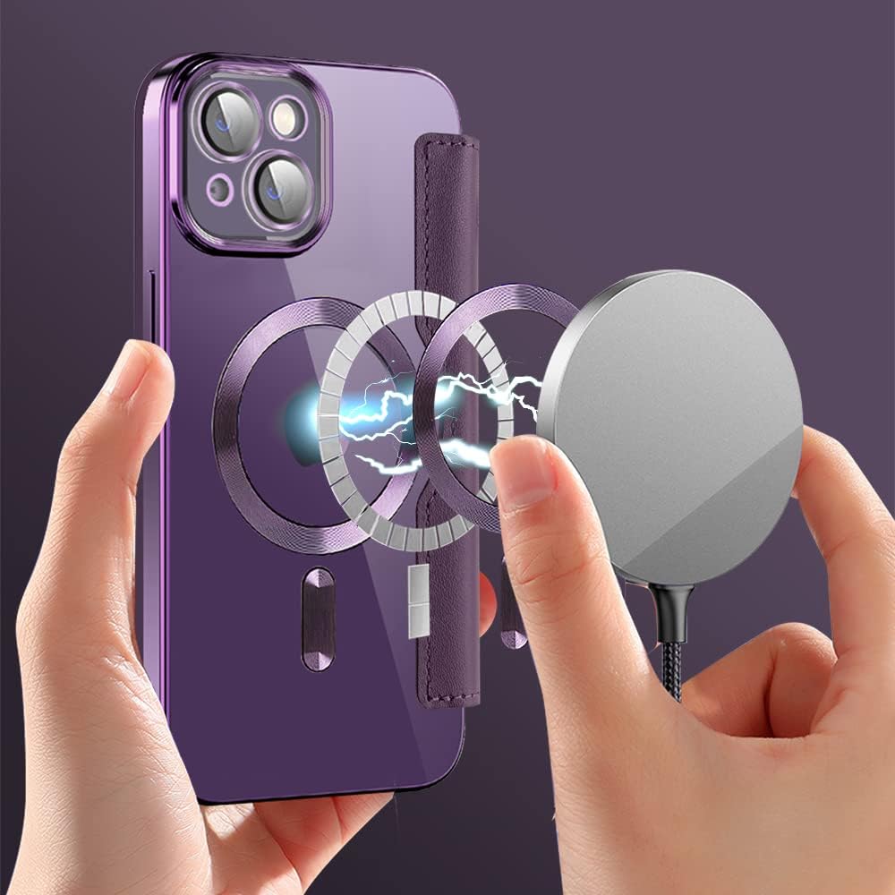Wallet phone case suitable for iPhone 13 with [Credit Card Holder][RFID Blocking], compatible with magnetic wireless charging Green