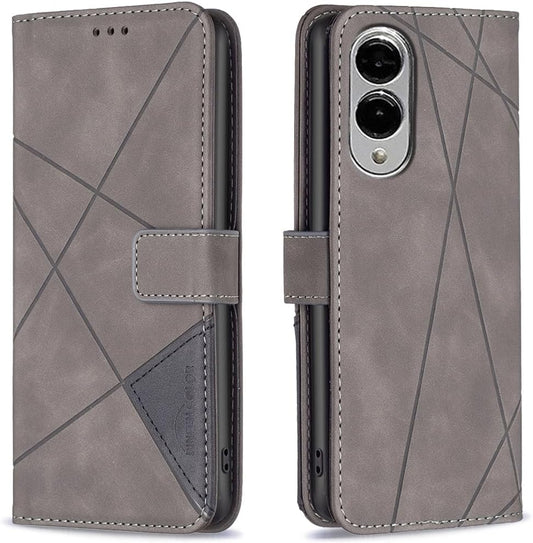 iTape Denim pebbled phone case for Samsung Galaxy S25 Edge, magnetic buckle wallet case, flip-top stand for shock protection Gray