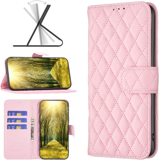 iTape Diamond Wallet Case for HMD Pulse Plus, Magnetic Snap Wallet Case, Flip-Stand for Shockproof Protection Pink