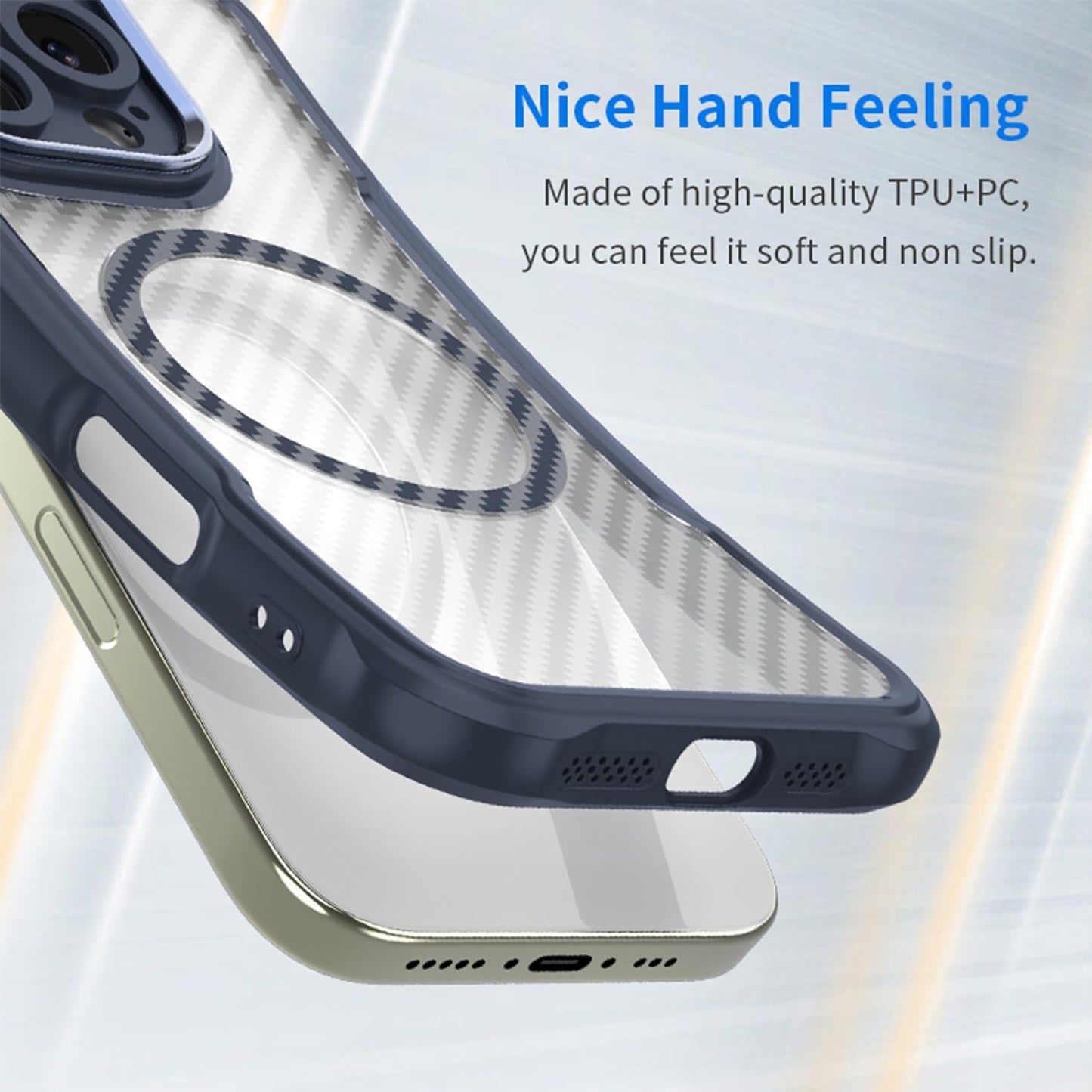 Magnetic carbon fibre case for iPhone 14 Pro, support wireless charging, carbon fibre shockproof slim case Black