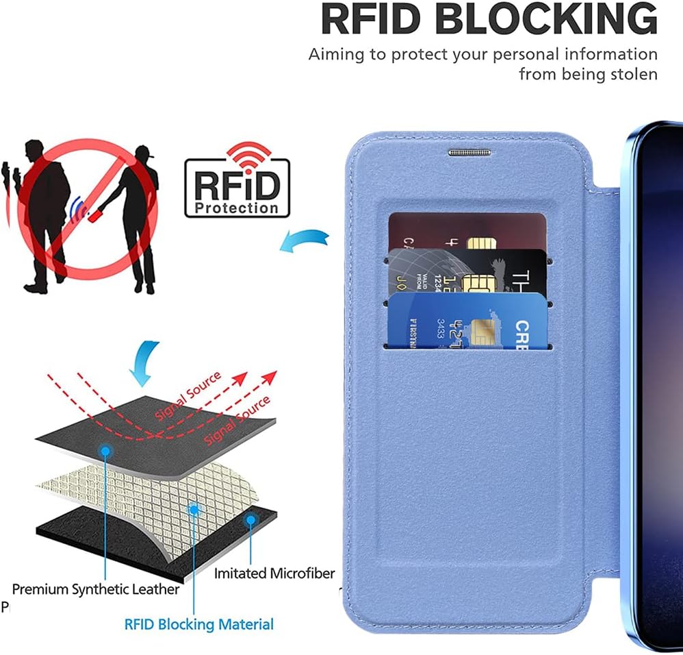 iTape Wallet phone case suitable for Samsung Galaxy S23 with [Credit Card Holder][RFID Blocking], compatible with magnetic wireless charging Green