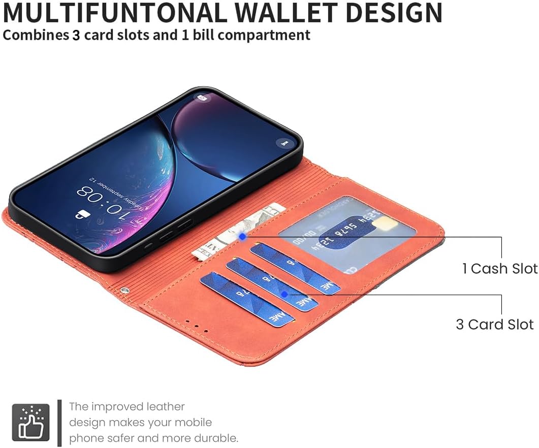 Denim pebbled phone case for iPhone 16E, magnetic buckle wallet case, flip-top stand for shock protection Red