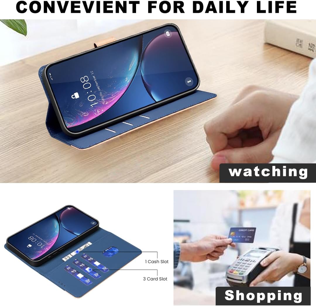 iTape Colorblock Wallet Phone Case for Samsung Galaxy S25 Edge, Wallet Phone Case (RFID Anti-theft Swipe) Flip Stand, Credit Card Slot Wallet Blue