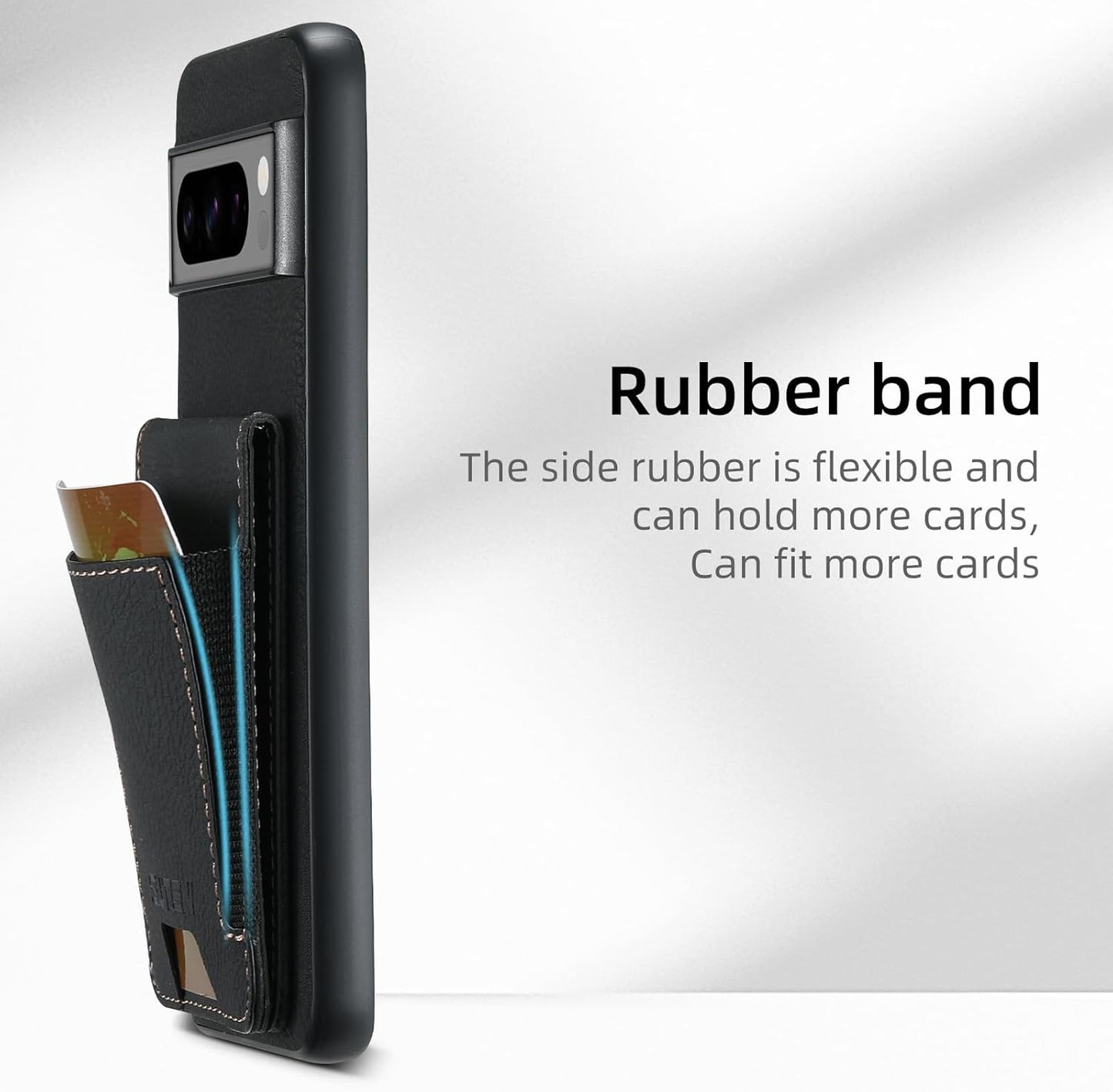 iTape Litchi Texture Phone Case for Google Pixel 8 Pro - Ultra-thin Simple Card Holder Phone Case with Stand Durable Buffer [Shockproof TPU Inner Shell] Black