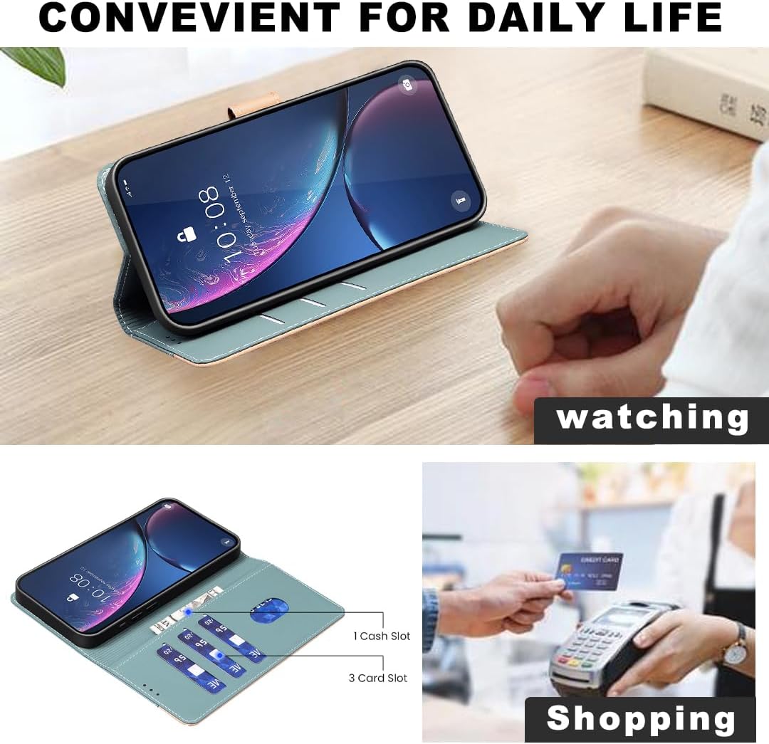 iTape Colorblock Wallet Phone Case for Samsung Galaxy S25 Edge, Wallet Phone Case (RFID Anti-theft Swipe) Flip Stand, Credit Card Slot Wallet Blue