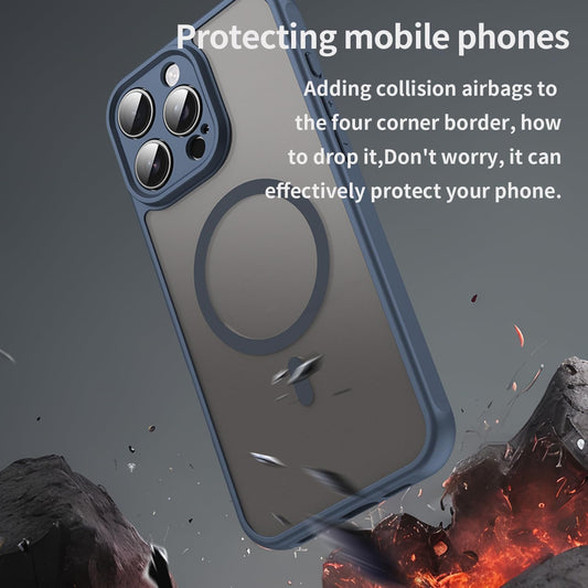 Magnetic translucent case for iPhone 16 Pro max, supports wireless charging, Shockproof slim protective case for iPhone 16 Pro max Shock-resistant slim case Blue