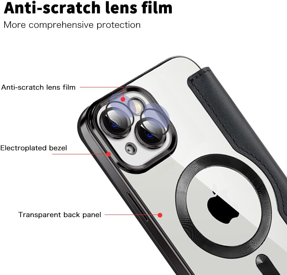 Wallet phone case suitable for iPhone 13 with [Credit Card Holder][RFID Blocking], compatible with magnetic wireless charging Green