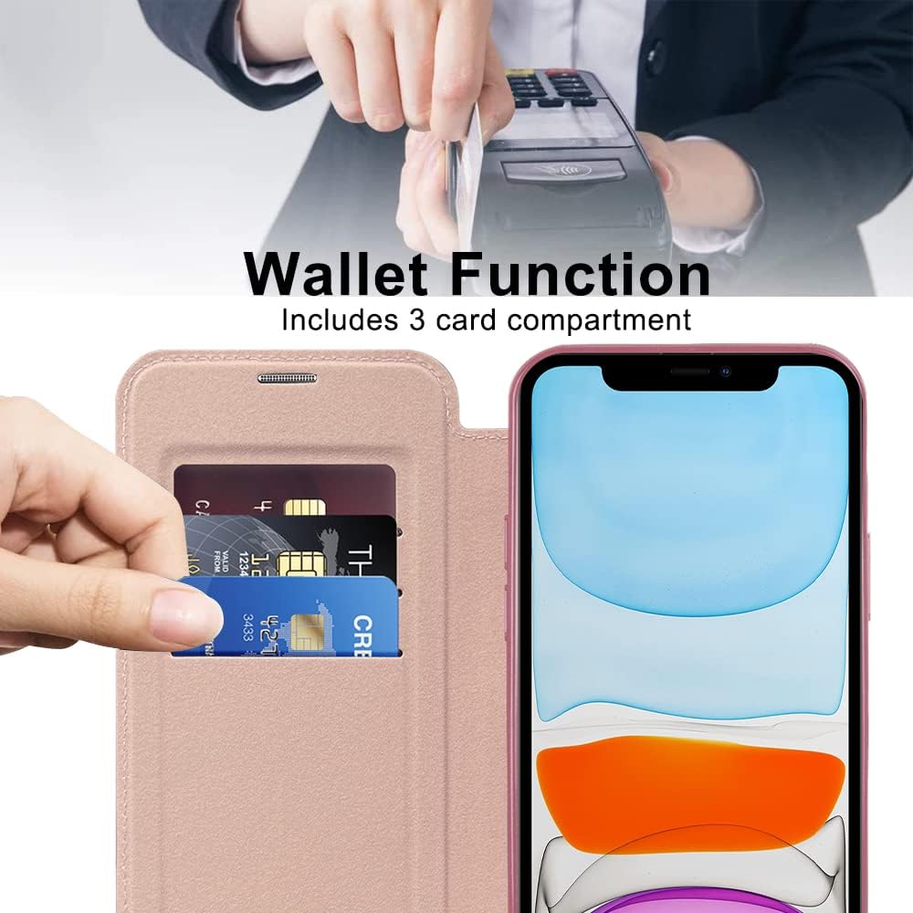 Wallet phone case suitable for iPhone 11 with [Credit Card Holder][RFID Blocking], compatible with magnetic wireless charging Green