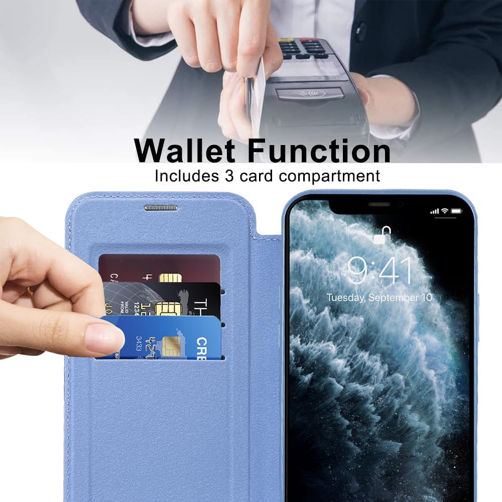 Wallet phone case suitable for iPhone 11 Pro max with [Credit Card Holder][RFID Blocking], compatible with magnetic wireless charging Blue
