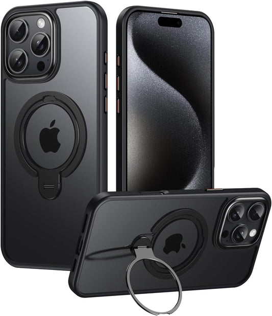 Silicone phone case for iPhone 16 Pro max, translucent phone case military shockproof protection ultra-thin case, magnetic car mount, supports wireless charging Black