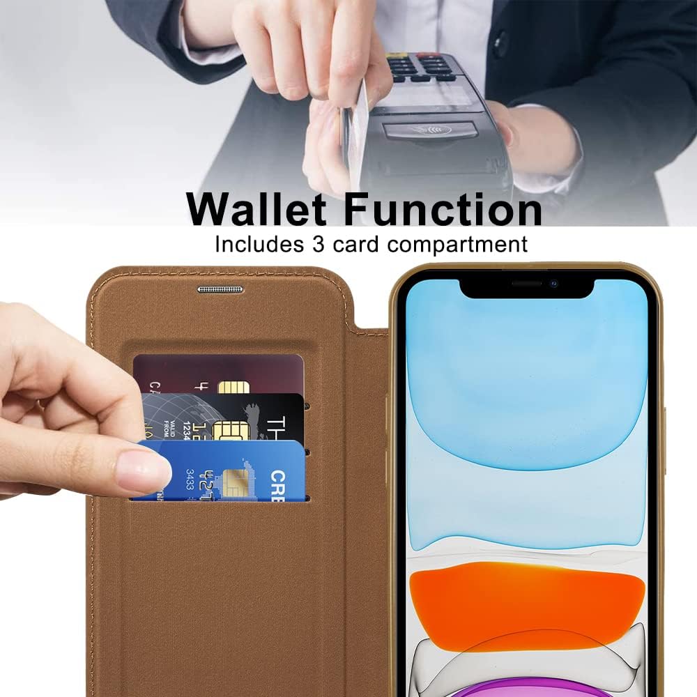 Wallet phone case suitable for iPhone 11 with [Credit Card Holder][RFID Blocking], compatible with magnetic wireless charging Green
