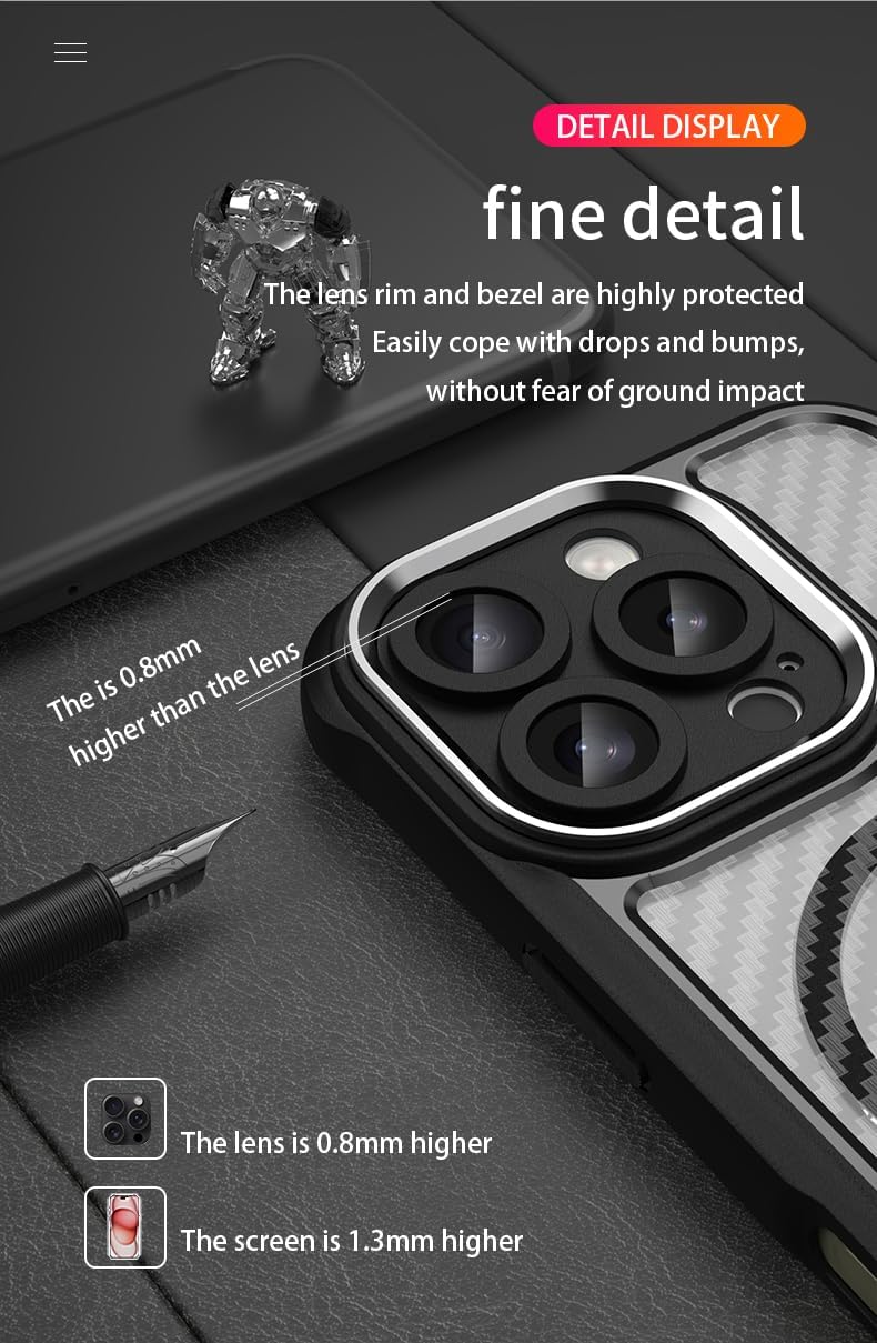 iTape Carbon fiber phone case for iPhone16 Pro, double-layer shockproof airbag anti-drop protective case, heavy-duty ultra-thin TPU shell, supports wireless charging Purple