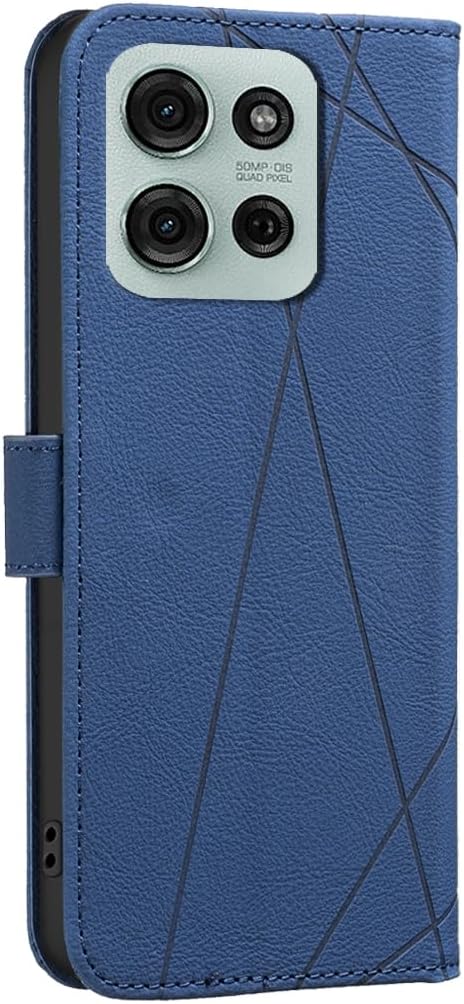 iTape Wallet phone case for Motorola Moto G75, RFID anti-theft wallet, pressed edge leather case flip cover stand Blue